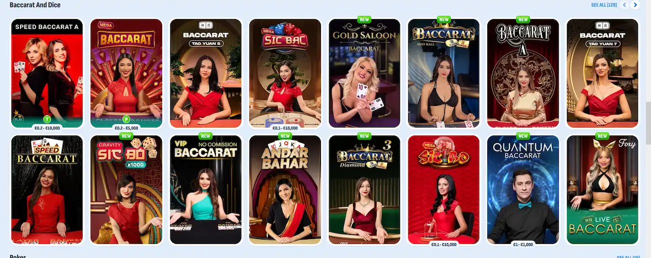 Nomini live baccarat table with Evolution dealer