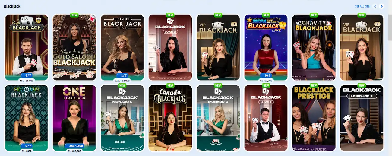 Nomini live blackjack table with Power Blackjack side bets