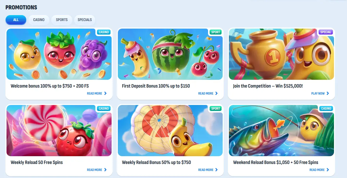 Nomini bonuses page showing the welcome package and weekly reloads