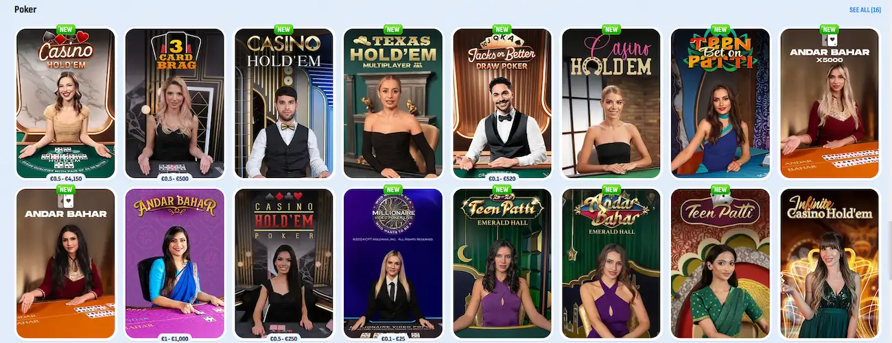Nomini live poker table with Casino Hold'em and Three Card Poker